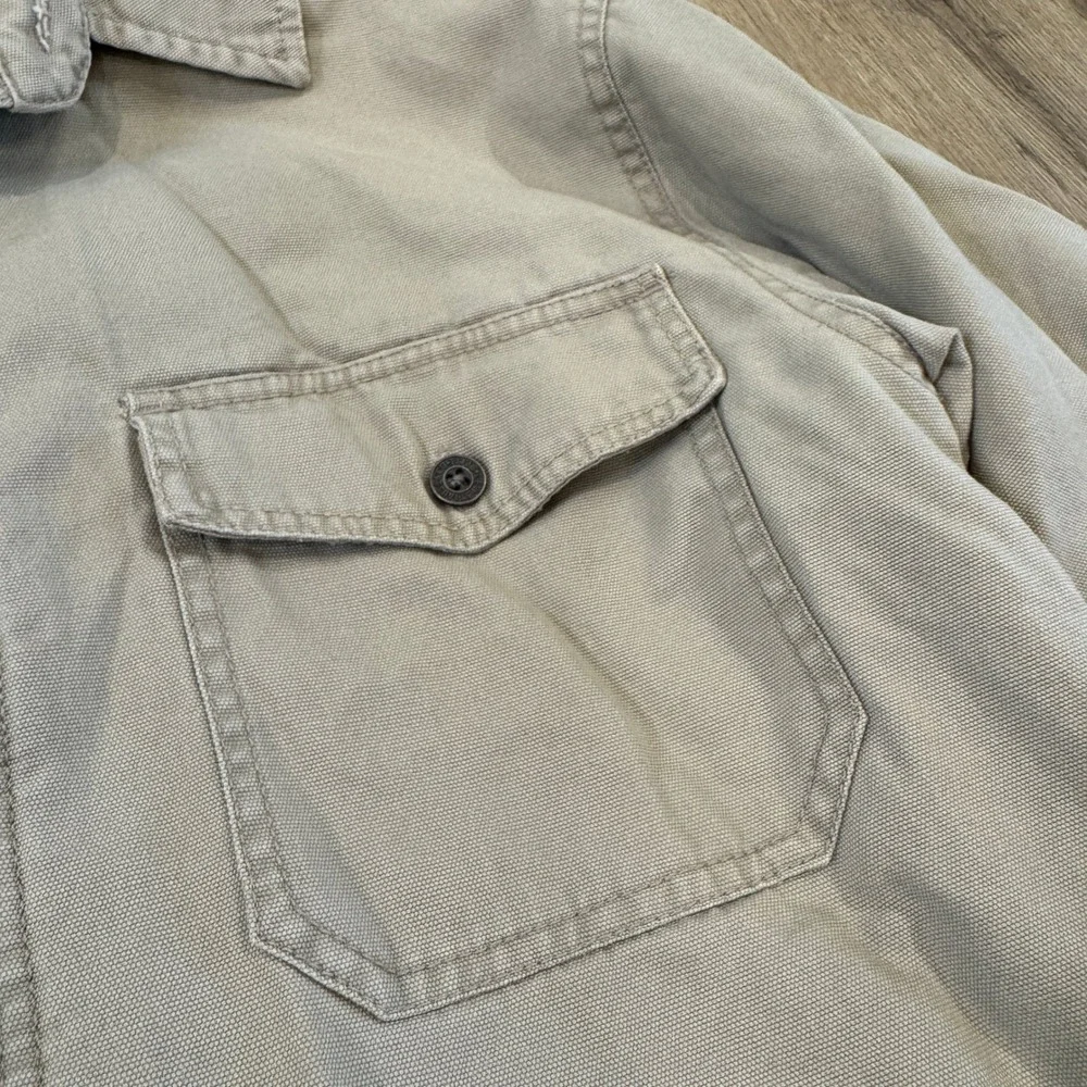 Y2K Levi Strauss Canvas Chore Jacket Shacket Fleece Lined Tan Plaid Size Medium